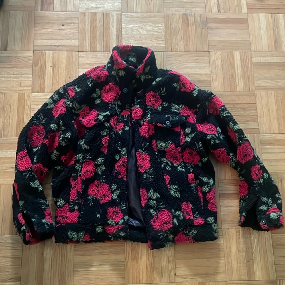 Forever 21 Floral Fleece Button Up Jacket